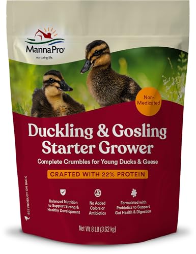 Manna Pro Duck Starter Grower Crumble – Non-Medicated Duckling Feed with Probiotics for Digestion,...