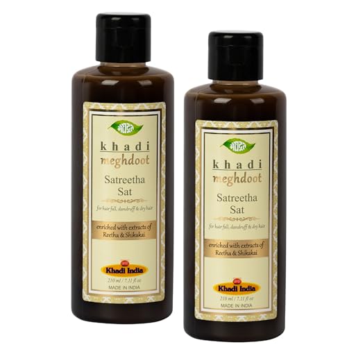Image of Khadi Meghdoot Ayurvedic Satreetha Shampoo Enriched with Amla, Reetha and Bhringraj Hair Fall Control Dandruff Control & Scalp Acne Treatment Strong Hair 210ml Each (Pack of 2)