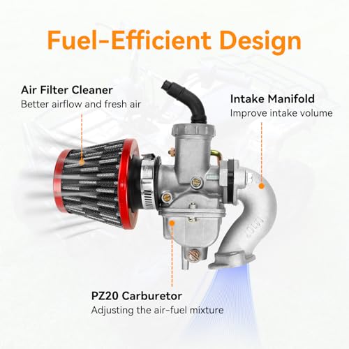 Image of FVRITO PZ20 Carburetor Kit Compatible with 125cc 110cc Tao tao Coolster Chinese ATV Quad 4 Wheeler Kazuma Baja Vitacci SunL 50cc 70cc 90cc 4 Stroke Engine Parts with 7 /8 Thumb Throttle Cable Assembly