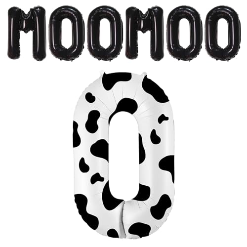Image of 40 Inch Cow Print Balloon, Number 0 Balloons for 10th Birthday Decoration, Large Cow Number Balloons for Western Party & Baby Shower Animal Theme Party Decor