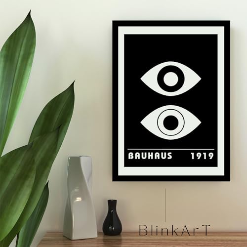 Image of BLINKART Vintage Bauhaus Retro Geometric Aesthetic Poster Gallery | Colorful Wrap Framed For Home Office Studio Living Room Modern Art Studio Decoration Abstract Shapes | (d96) | 13x10 Inch