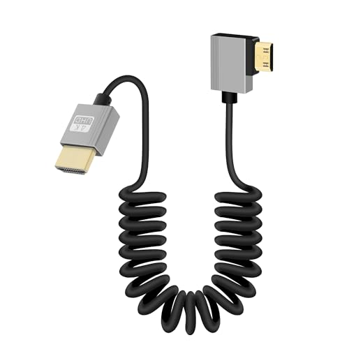 RIIEYOCA 4K Mini HDTV to HDTV Short Coiled Cable, 90 Degree Left Angle 18Gbps High Speed HDTV2.0 Supports 4K@60Hz