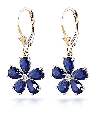 Galaxy Gold GG 14K Gold Flower Natural Blue Sapphire Dangle Earrings