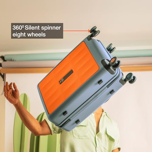 Image of Nasher Miles Zanzibar TSA Lock Hard-Sided Polycarbonate 8 Wheels Double Spinner Cabin Luggage Orange Grey 20 inch |55cm Trolley Bag| Suitcase,Small