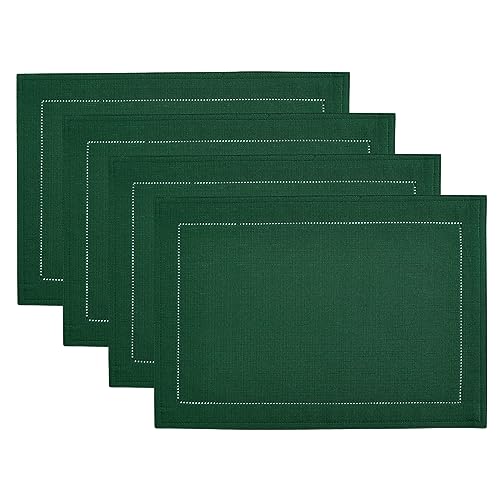 Elrene Home Fashions Alison Eyelet Border Design Cloth Wrinkle Resistant Fabric Placemat, Set of 4, 13″x19″, Forest