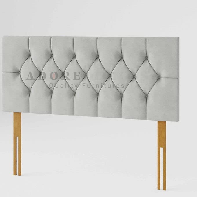 Chesterfield Padded Lined Divan Bed Headboard | Plush Velvet Headboards for 5ft Kingsize Bed Frame | Elegant design wooden material headboards for beds (Silver, 5ft Kingsize Height-20inch)