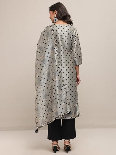 Image of Printed Silk Blend Straight Kurta With Trouser and Dupatta | daily wear suit