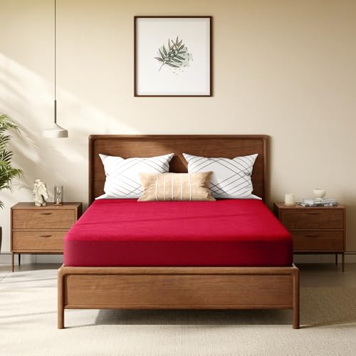Image of Frido Waterproof Mattress Protector Single Size with 100% Spill-Proof TPU Membrane, Breathable Anti-Allergen Terry Fabric, Machine Washable, Bed Protector Cover (Deep Maroon, 78 Inches X 36 Inches)