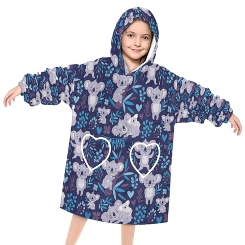 XMNYGJ Cartoon Koalas Wearable Blanket Hoodie for Kids Oversized Print Sweatshirt Blanket With Pocket Hooded Warm Teen Wearable Blankets, One Size Fits All, Gifts for Kids, Boys, Girls