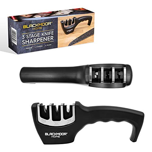 Blackmoor Home 69659 3 Stage Knife Sharpener | Ergonomic Design | Widely Compatible | Easy to Use and Store
