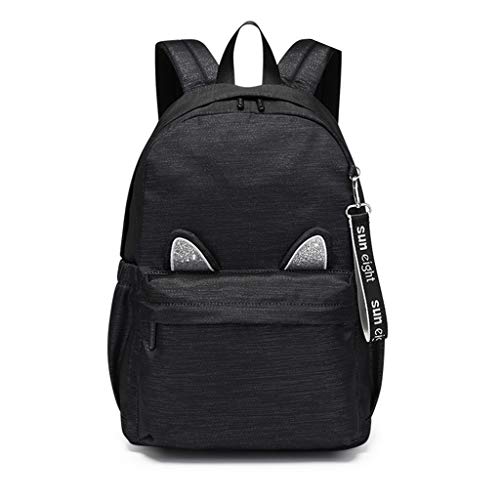 Sacs à Dos Filles, Cartable Enfant Primaire Sac d'école Léger Paillettes Conception d'oreille de Chat Simple Loisir Idéal pour Les élèves du Primaire 4-7 année(Noir) Cover