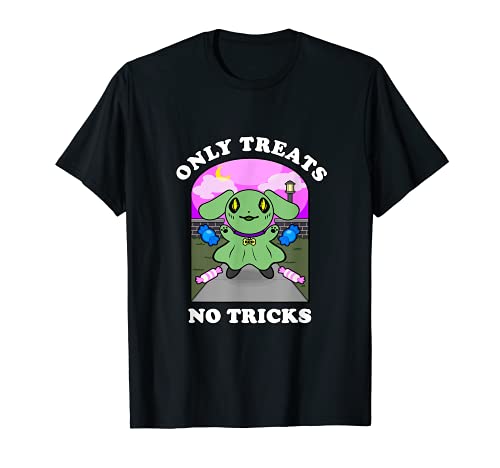 Only Treats No Tricks Cute Chibi Dog Ghost Kawaii Halloween Camiseta