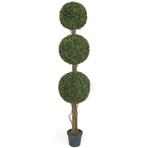 5' UV-Proof Outdoor Artificial Boxwood Triple Ball-Shaped Topiary Tree -Green w/Pot