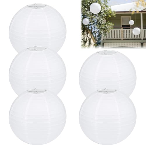 Lanternes en Papier Blanc - Lot de 5 Boules Lumineuses de 30 cm pour Décorations - Lampions pour Mariage, Anniversaire, Fête et Événements