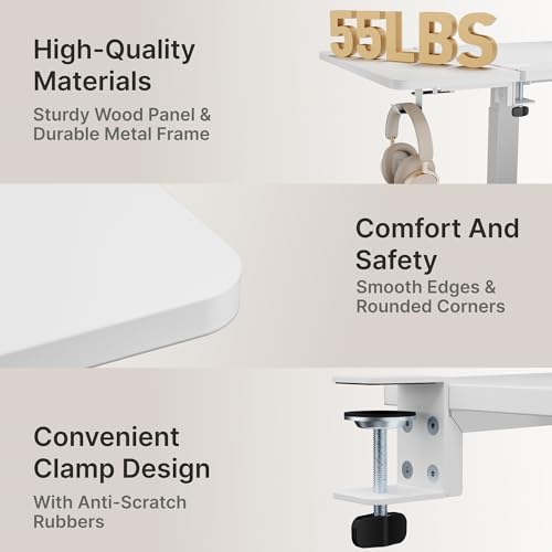 Image of PEGZONE Desk Extender Tray, 24 inch x 12 inch, with Laptop Holder, Medium, White | Desk Extension, Clamp on Desk Shelf, Clamp On Keyboard Tray for Office and Home, Workstation Organizer
