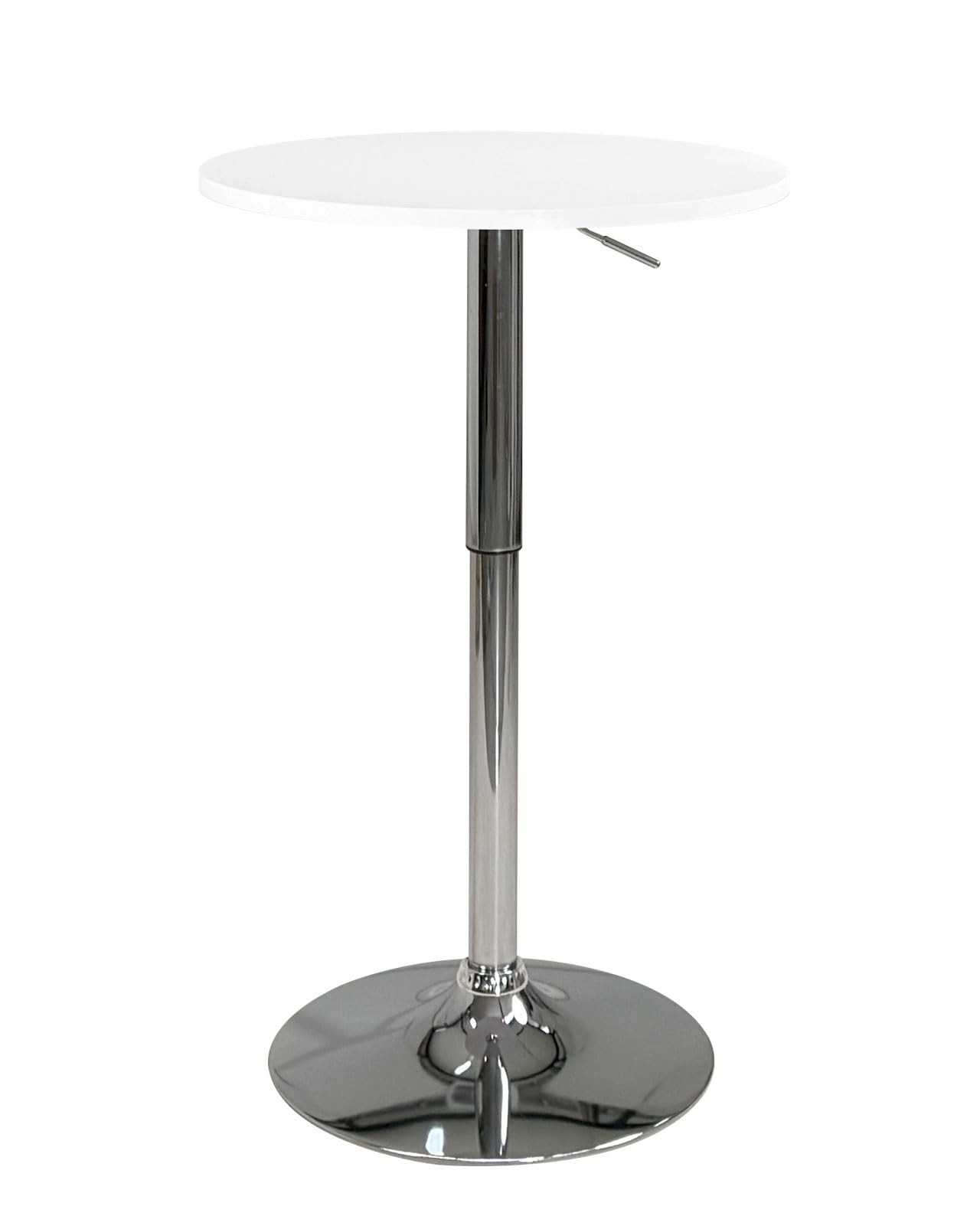 KAYELLES Table de Bar Ronde, Table de bistrot Design, Mange Debout, Hauteur réglable Pied Chrome, Ø60cm, pivotant SETI (Blanc)