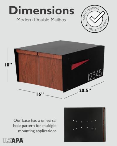 Image of Ilyapa Large Modern Mailbox for Outside - Black & Redwood, Modern
