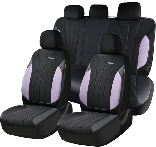 Image of Coverado Seat Covers Full Set, Automotive Car Seat Covers 5-piece, Car Protectors 5 Seats for Car, Purple Auto Seat Covers Spill-Proof Design Universal Fit for SUV, Vans, Sedan, Truck