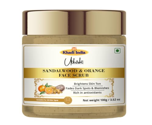 Image of Khadi Sandalwood & Orange Face Scrub 100 gm | Refreshing & Rejuvenating | Exfoliating Scrub with Vitamin C | Brightens, Even Out Skin Tone | All Skin Types | Tan Removal Scrub for Men & Women