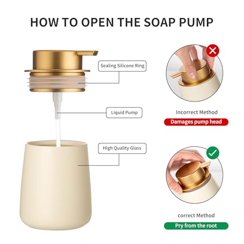 Image of Enra Ceramic Soap Dispenser,12 oz Hand Lotion Dispenser with Gold Pump,Wide-Mouth Refillable Dish Soap Dispenser,Modern Liquid Soap Dispenser for Kitchen & Bathroom Countertop Decor