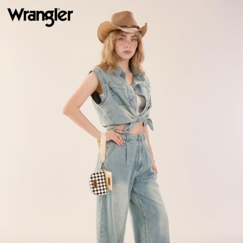 Image of Wrangler KeyChain Wallet Checkered Wristlet Wallets for Women Western Dual Pouch Wristlet Credit Card Holder Wallet