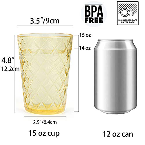 Kx-Ware Mixed Drinkware Sets, 15-Ounce Acrylic Glasses Plastic Tumbler With Rhombus Design, Set Of 6 Multicolor #TOP1