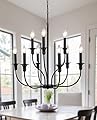 LASENCHOO 9-Light Matte Black Farmhouse Chandelier for Dining Room Light Fixture Hanging, Industrial Candle Pendant Light Rustic Chandelier for Living Room Foyer Bedroom Kitchen Island Lighting