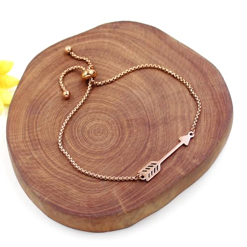 Image of Forged Stainless Steel Arrow Charm Slider Adjustable Bracelet, Men for Women Valentine's Day Birthday Gift for Lover