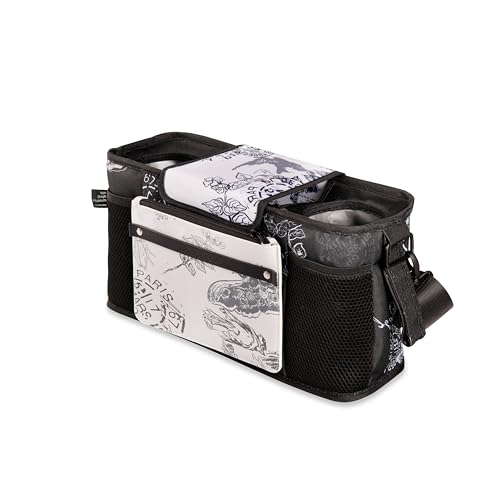Image of WONDERFOLD Universal Parent Console Stroller Organizer with Insulated Cup Holders, Hook & Loop Closure Handle Attachment, 2 Storage Pockets, Removable Shoulder Strap for Easy Transport