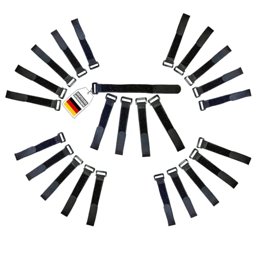 Velcro de presilla, negro , con hebilla, en paquetes ahorro, banda de velcro reutilizable, 20 mm, nylon con bolsa auto cierre