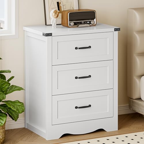 Image of BORNOON 3-Drawer Dresser for Bedroom, Small Wooden Chest of Drawers with Metal Handles, Narrow Storage Cabinet with Anti-Tipping Design, Sturdy Dresser Organizer for Closet, Living Room, Entryway