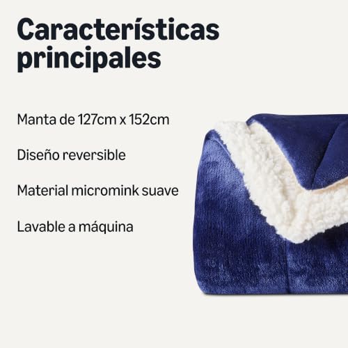 Miniatura 2 de Amazon Basics Coperta Plaid in Pile Sherpa, 127 x 152 cm, Blu Navy | per Divano, Reversibile