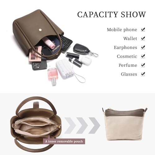 Bolso de cubo de cuero genuino para mujer miniatura 4