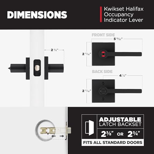 Image of Kwikset Halifax Vacant Occupied Bathroom Door Handle Lock, Privacy Door Lever with Indicator, Matte Black