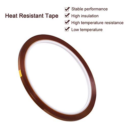 Image of uxcell Heat Resistant Tape - High Temperature Heat Transfer Tape Polyimide Film Adhesive Tape 3mm x 33m(108ft) 5Pcs