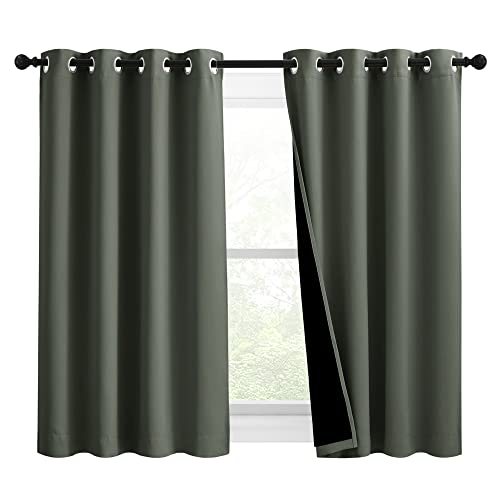 Image of NICETOWN 100% Blackout Curtains 54 inches Long, Double-Deck Completely Blackout Window Treatment Thermal Insulated Lined Drapes for Small Window (Dark Mallard, 1 Pair, 46 inches Width Each Panel)
