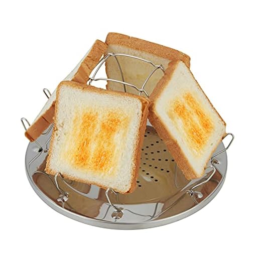 ConBlom Tostadora de acero inoxidable para camping, bandeja porosa, 4 rebanadas, plegable, para familias, exteriores, camping o pícnic