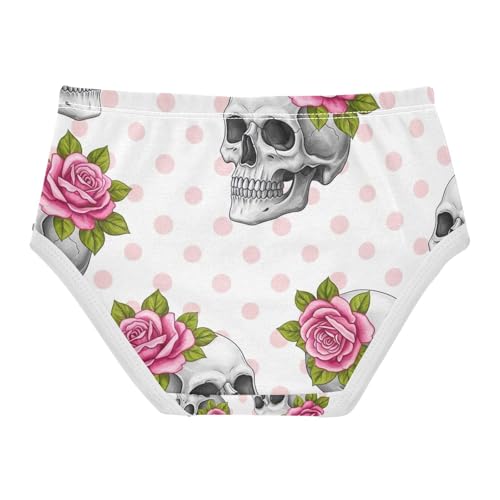 Girl Panties, Grey Skulls Pink Roses Toddler Girl Panties, Cotton Underwear for Girls, 2T–8 Years2