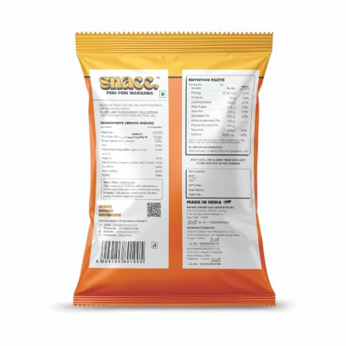 Image of Snacc Peri Peri Makhana, Spicy Roasted Fox Nuts, Protein Rich, Gluten Free, MSG Free, Zero Trans Fat, Zero Sugar, Low Calorie 18 g small pocket (Pack of 6, Peri Peri)