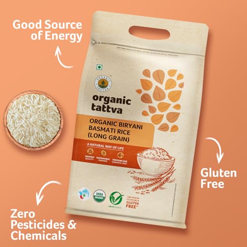 Image of Organic Tattva, Organic Biryani Basmati Gluten Free and Unpolished Rice, 5Kg