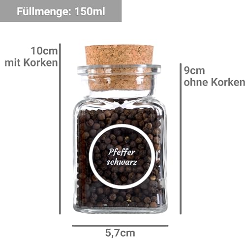 GIESSLE 30x Gewürzgläser mit 94x Etiketten im Set mit Korkverschluss Vorratsgläser Gewürzdosen