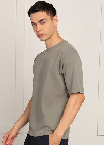 Image of Alan Jones Clothing Men's Oversized Solid T-Shirt | Premium Heavy Fabric | Crew Neck Casual Wear