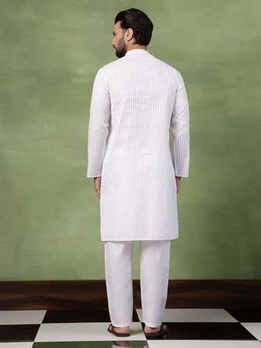 Image of SOJANYA (Since 1958 Men's Pure Cotton Striped Kurta With White Pyjama