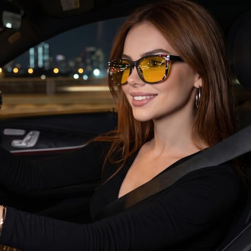 Image of Myiaur Women's Polarized Night Driving Glasses, Anti-Glare Yellow Lens | Nighttime Driving Glasses Boost Low Light Vision, UV400 Protection, Lightweight Frame For Night Driving, Rain & Fog