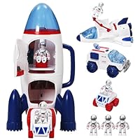 YULEYU Spaceship Toy Set with Lights & Sound for Boys Girls, including 3 Astronauts Figure, 1 Space Rocket, 2 Space Rover, 1 Shuttle, Astro Venture Playset 10 Pcs (2) (10 Pcs)