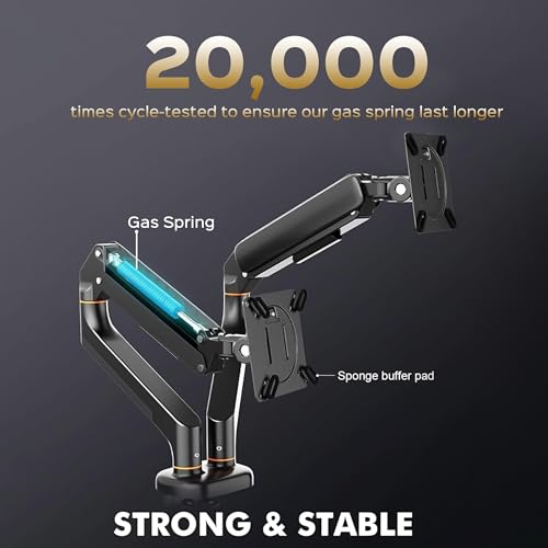 Image of iVOOMi Power X2 Black Dual Monitor Stand for Desk with 100 x 100mm VESA Mount, Adjustable Gas Spring Monitor arm with Grommet Mounting Base for 15-34'' 2-20 kgs Screens, 1 Year Warranty