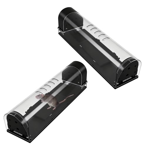 Trampa viva para ratones – Trampa humana para ratas con cubierta transparente (paquete de 2), trampa viva multiusos para ratas, mascotas y niños, ideal para uso en interiores y exteriores