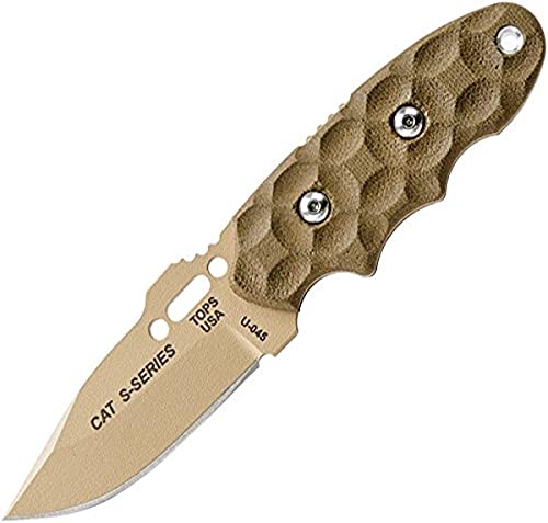 TOPS Knives C.A.T. 200S-04 Full Tang Fixed Blade- Coyote Tan Coating Blade Finish- Coyote Tan Kydex Sheath w/Rotating Spring Steel (Green Canvas Micarta)