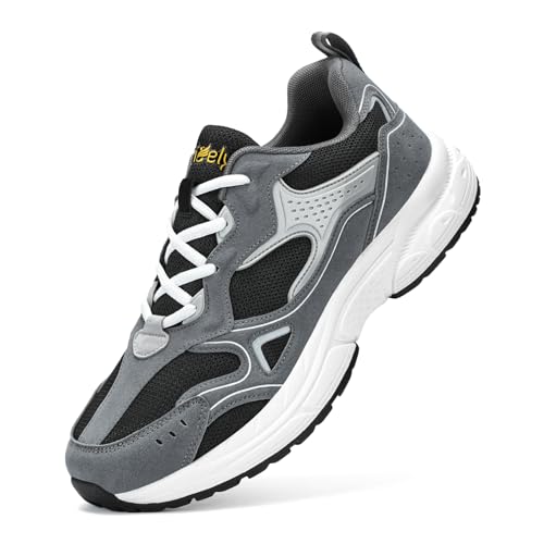 Kricely Men's Road Running Shoes Breathable Walking Sneakers Grey Trail Running Shoe Lightweight Fashion Footwear for Athletic Sport Gym Tennis Size 10