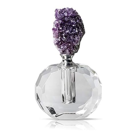 CXD-GEM Vintage Perfume Bottles Natural Amethyst Cluster Crystal Empty Refillable Fragrance Bottle Home Decoration Cover
